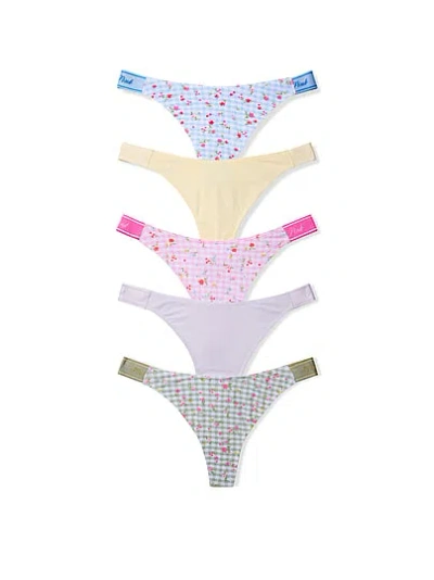 Pink 5-pack Logo Cotton High-leg Thong Panties In Multi