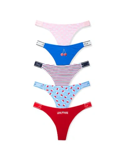 Pink 5-pack Logo Cotton High-leg Thong Panties In Multi