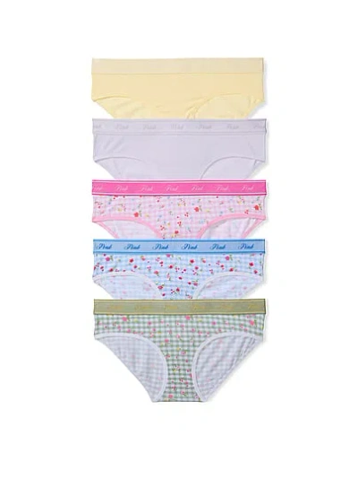 Pink 5-pack Logo Cotton Hiphugger Panties In Multi