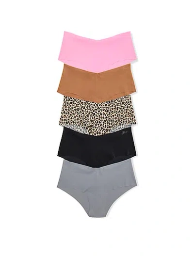 Pink 5-pack No-show Cheeky Panties In Animal Print