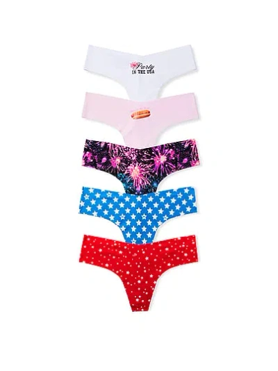 Pink 5-pack No-show Thong Panties In Multi