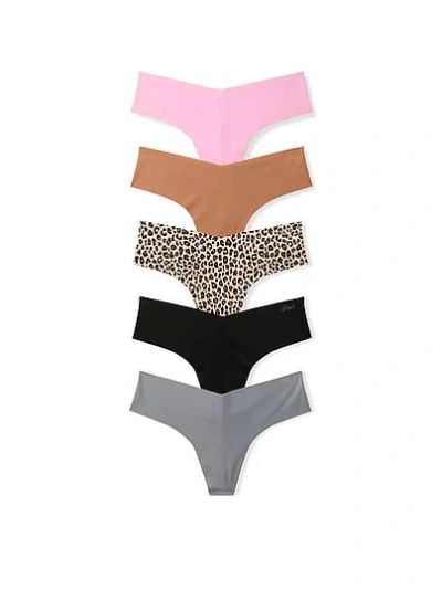 Pink 5-pack No-show Thong Panties In Multi