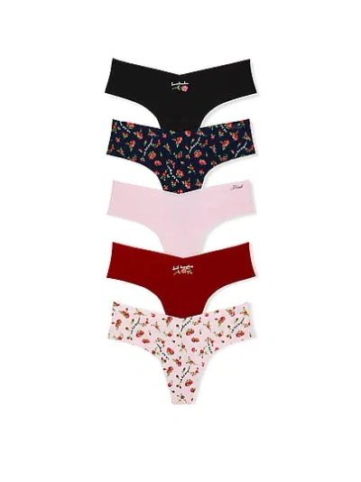 Pink 5-pack No-show Thong Panties In Animal Print