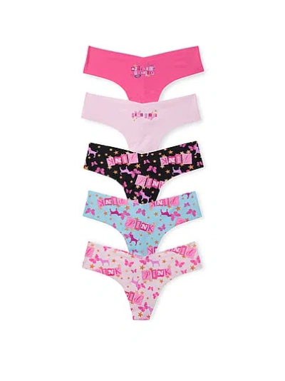 Pink 5-pack No-show Thong Panties In Print