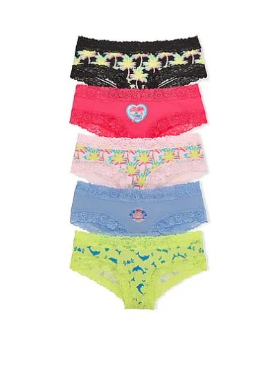 Pink 5-pack Wink™ Lace-trim Cheeky Panties In Animal Print