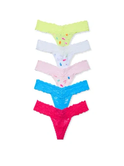 Pink 5-pack Wink™ Lace-trim Thong Panties In Multi