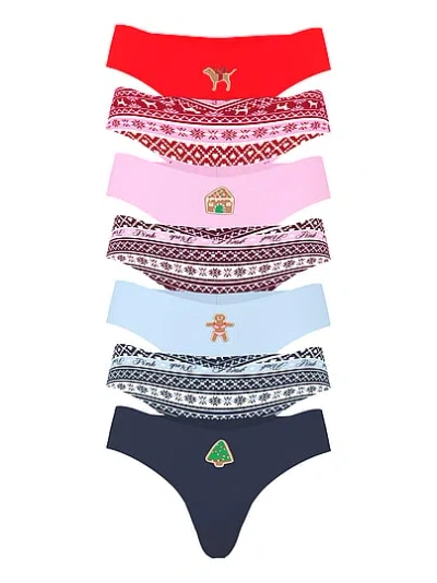 Pink 7-pack No-show Thong Panties In Multi