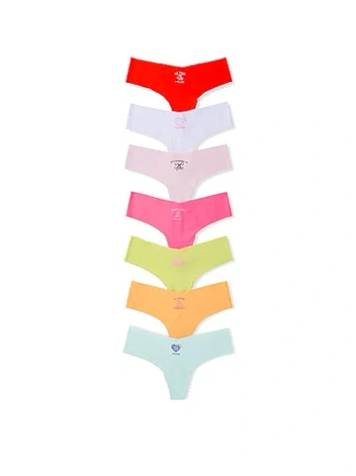 Pink 7-pack No-show Thong Panties In Multi
