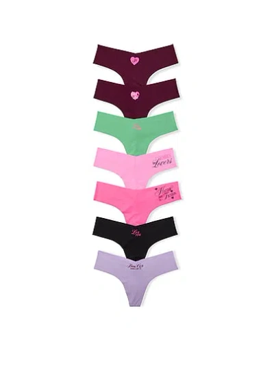 Pink 7-pack No-show Thong Panties In Print