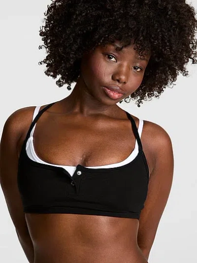 Pink All-day Cotton™ Double Up Henley Bra In Black