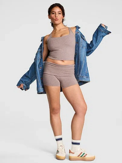 Pink All-day Cotton™ Foldover 3" Bike Shorts In Brown