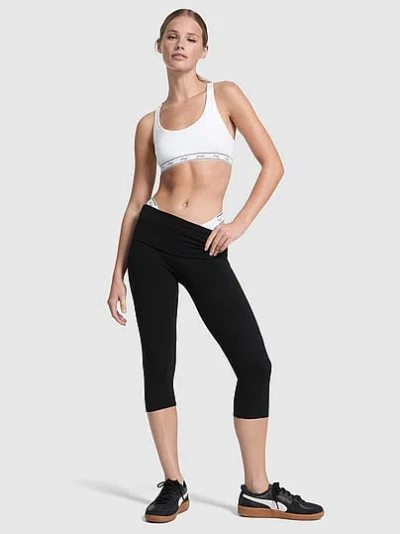 Pink All-day Cotton™ Foldover Capri Leggings In Black