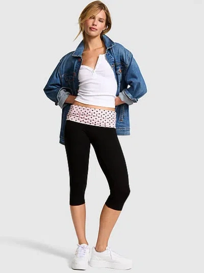 Pink All-day Cotton™ Foldover Capri Leggings In Black