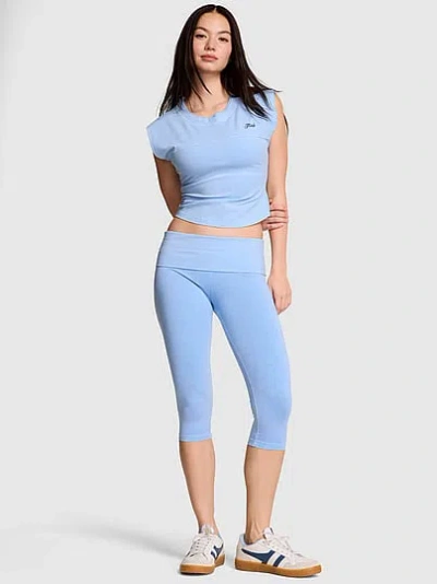 Pink All-day Cotton™ Foldover Capri Leggings In Blue