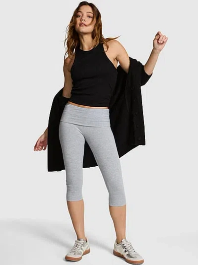 Pink All-day Cotton™ Foldover Capri Leggings In Black
