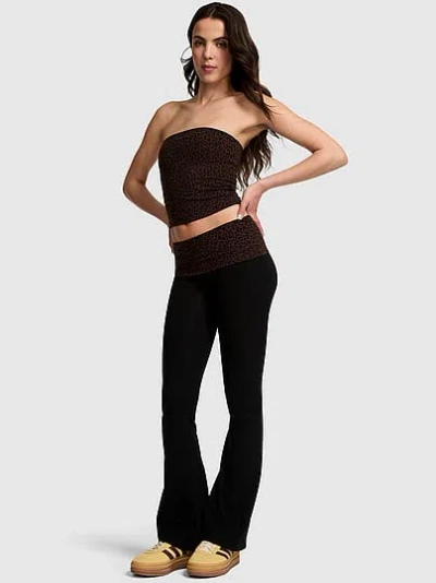 Pink All-day Cotton™ Foldover Flare Leggings In Black