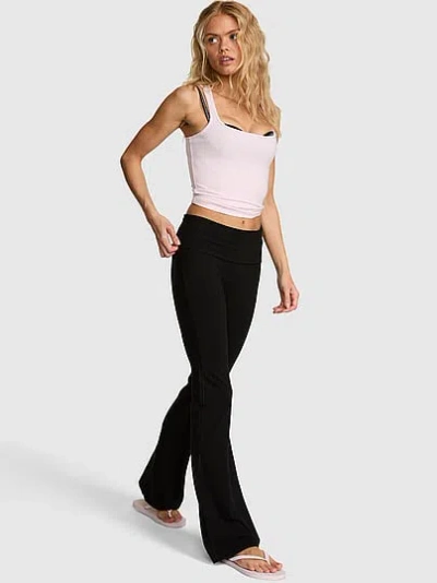 Pink All-day Cotton™ Foldover Flare Leggings In Black