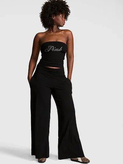 Pink All-day Cotton™ Foldover Wide-leg Pants In Black