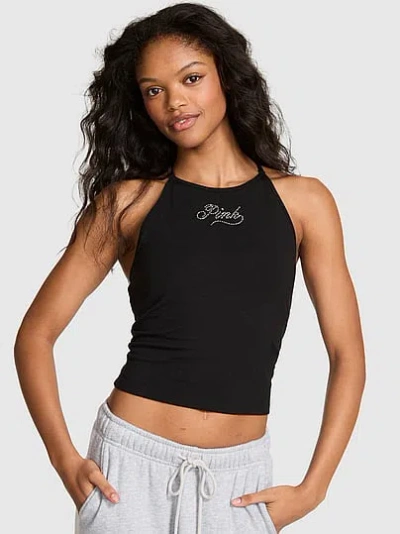 Pink All-day Cotton™ High-neck Tank In Black