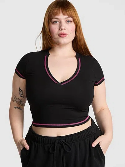 Pink All-day Cotton™ Plunge Cropped Top In Black