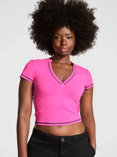 Pink All-day Cotton™ Plunge Cropped Top In