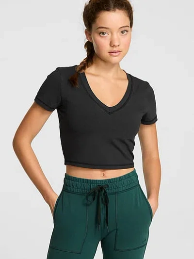 Pink All-day Cotton™ V-neck Cropped Tee In Black