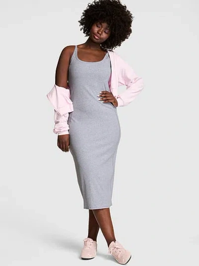 Pink All-day Soft Rib High-neck Midi Dress In Gray