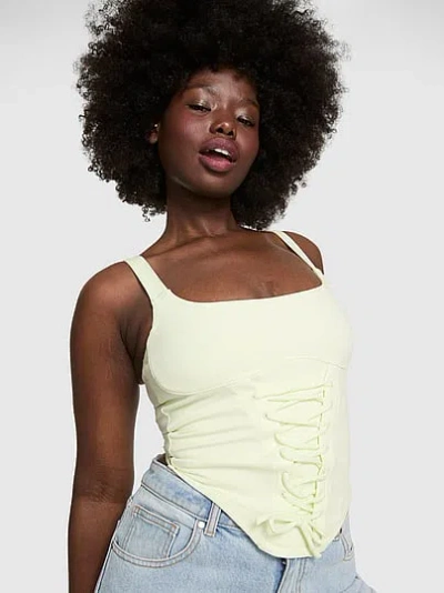 Pink All-day Soft Rib Lace-up Corset Top In Multi