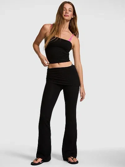 Pink All-day Cotton™ Extreme Foldover Flare Leggings In Black