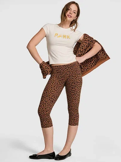 Pink All-day Cotton™ Foldover Capri Leggings In Animal Print