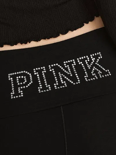 Pink All-day Cotton™ Foldover Capri Leggings In Black