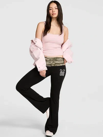 Pink All-day Cotton™ Foldover Flare Leggings In Black