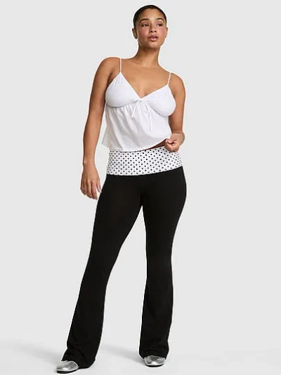 Pink All-day Cotton™ Foldover Flare Leggings In Black