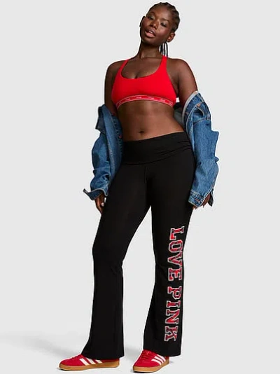 Pink All-day Cotton™ Foldover Flare Leggings In Black