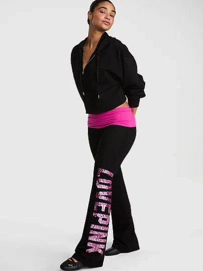 Pink All-day Cotton™ Foldover Flare Leggings In Black