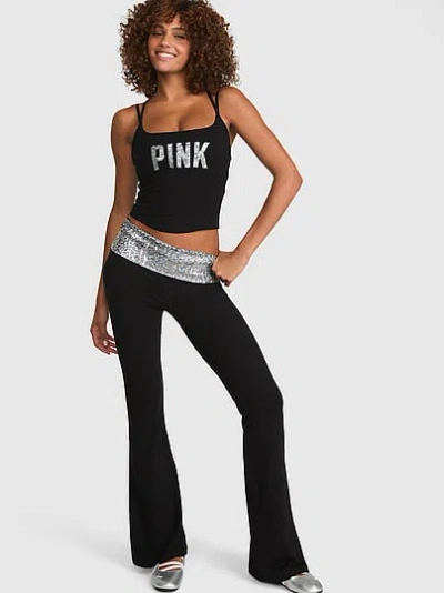 Pink All-day Cotton™ Foldover Flare Leggings In Black