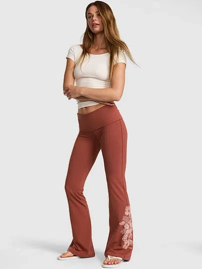 Pink All-day Cotton™ Foldover Flare Leggings In Brown