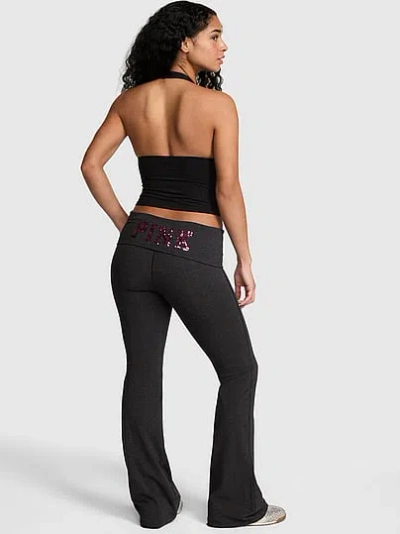 Pink All-day Cotton™ Foldover Flare Leggings In Black