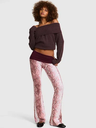 Pink All-day Cotton™ Foldover Flare Leggings In Black