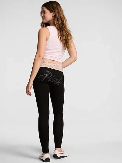 Pink All-day Cotton™ Foldover Leggings In Black