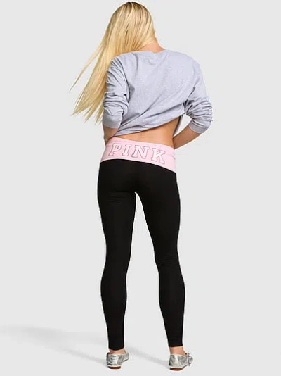 Pink All-day Cotton™ Foldover Leggings In Black
