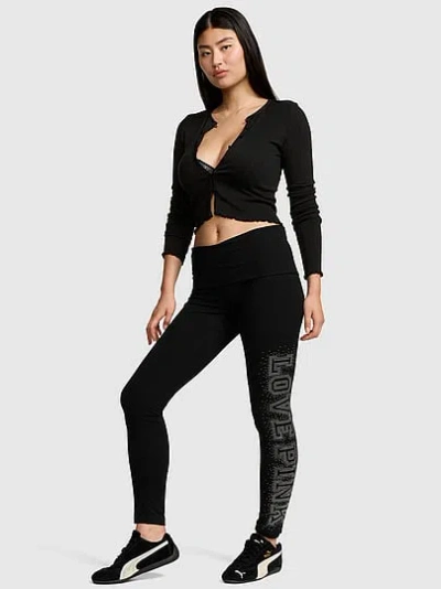 Pink All-day Cotton™ Foldover Leggings In Black