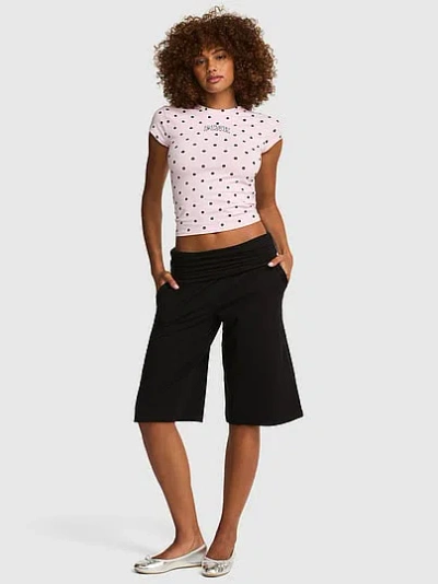 Pink All-day Cotton™ Foldover Long Shorts In Black