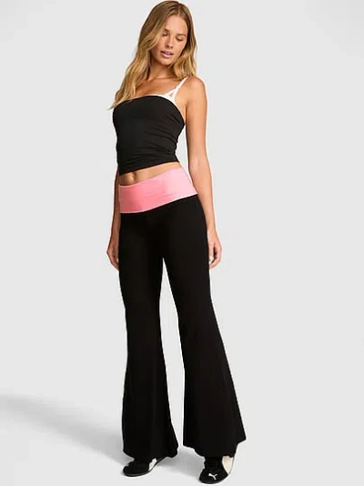 Pink All-day Cotton™ Foldover Super Flare Leggings In Black