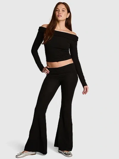 Pink All-day Cotton™ Foldover Super Flare Leggings In Black