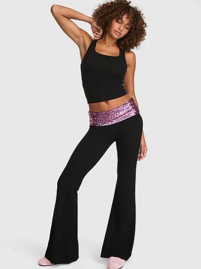 Pink All-day Cotton™ Foldover Super Flare Leggings In Black