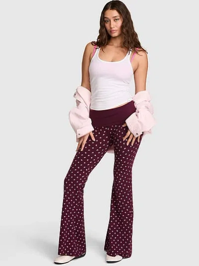Pink All-day Cotton™ Foldover Super Flare Leggings In Burgundy