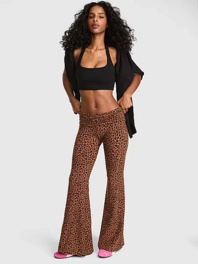 Pink All-day Cotton™ Foldover Super Flare Leggings In Multi