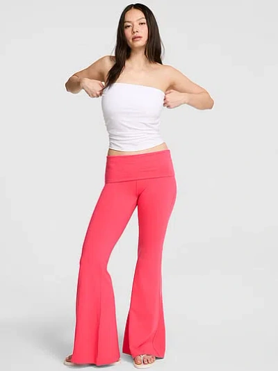 Pink All-day Cotton™ Foldover Super Flare Leggings In Brown