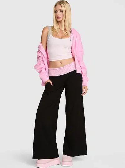 Pink All-day Cotton™ Foldover Wide-leg Pants In Black